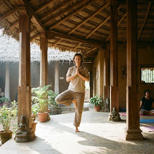 A woman practising a seated Hatha yoga posture