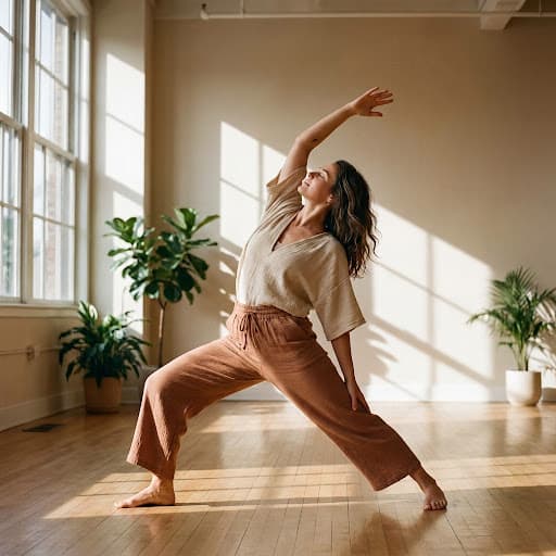 A woman moving through a Vinyasa yoga flow